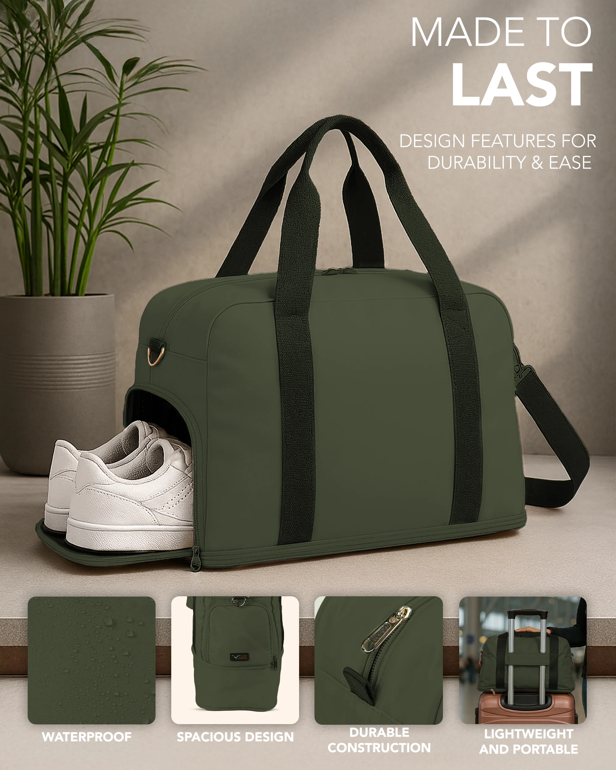 Waterproof Duffle & Toiletry Bag Set - Army Green - Image 4