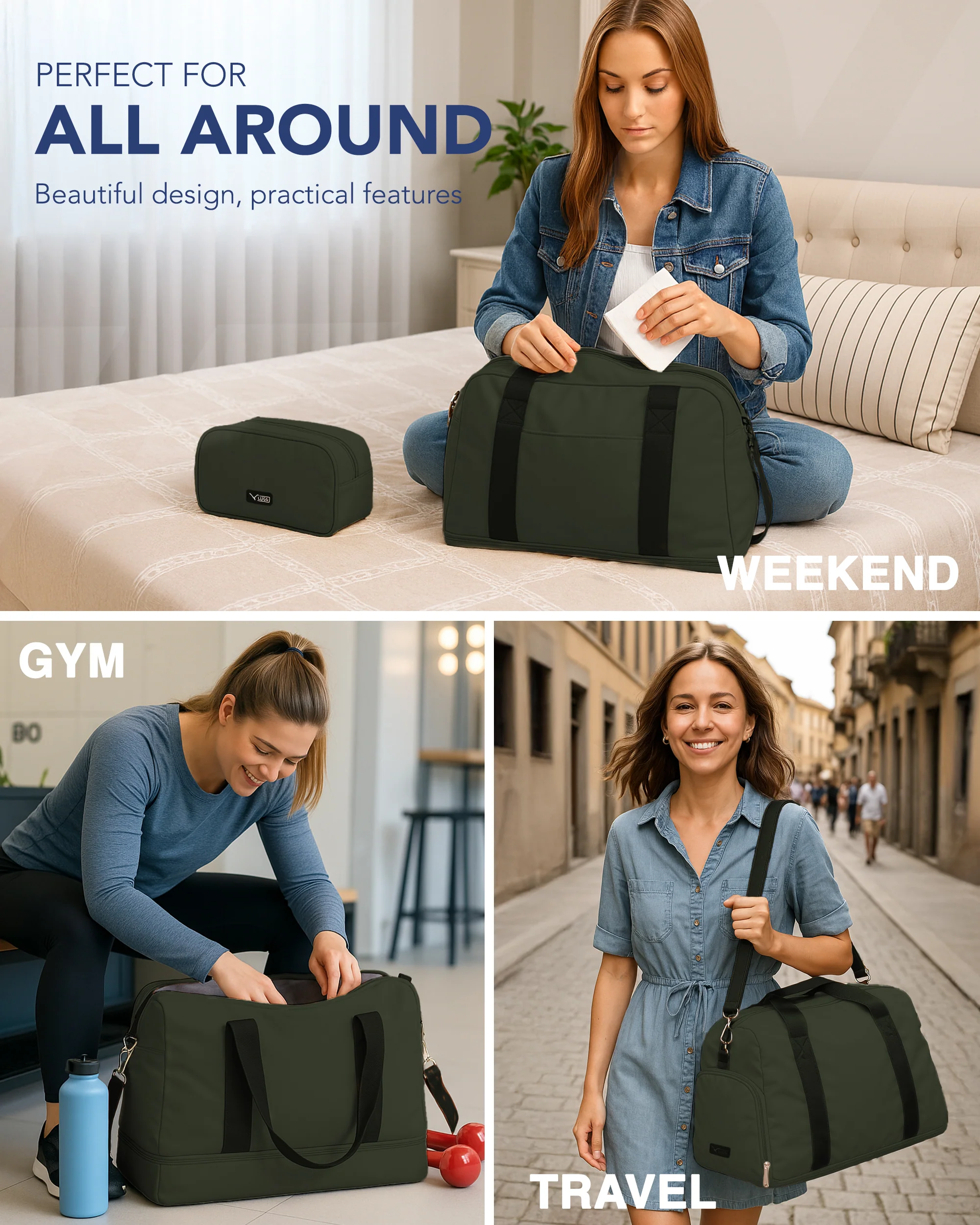 Waterproof Duffle & Toiletry Bag Set - Army Green - Image 5