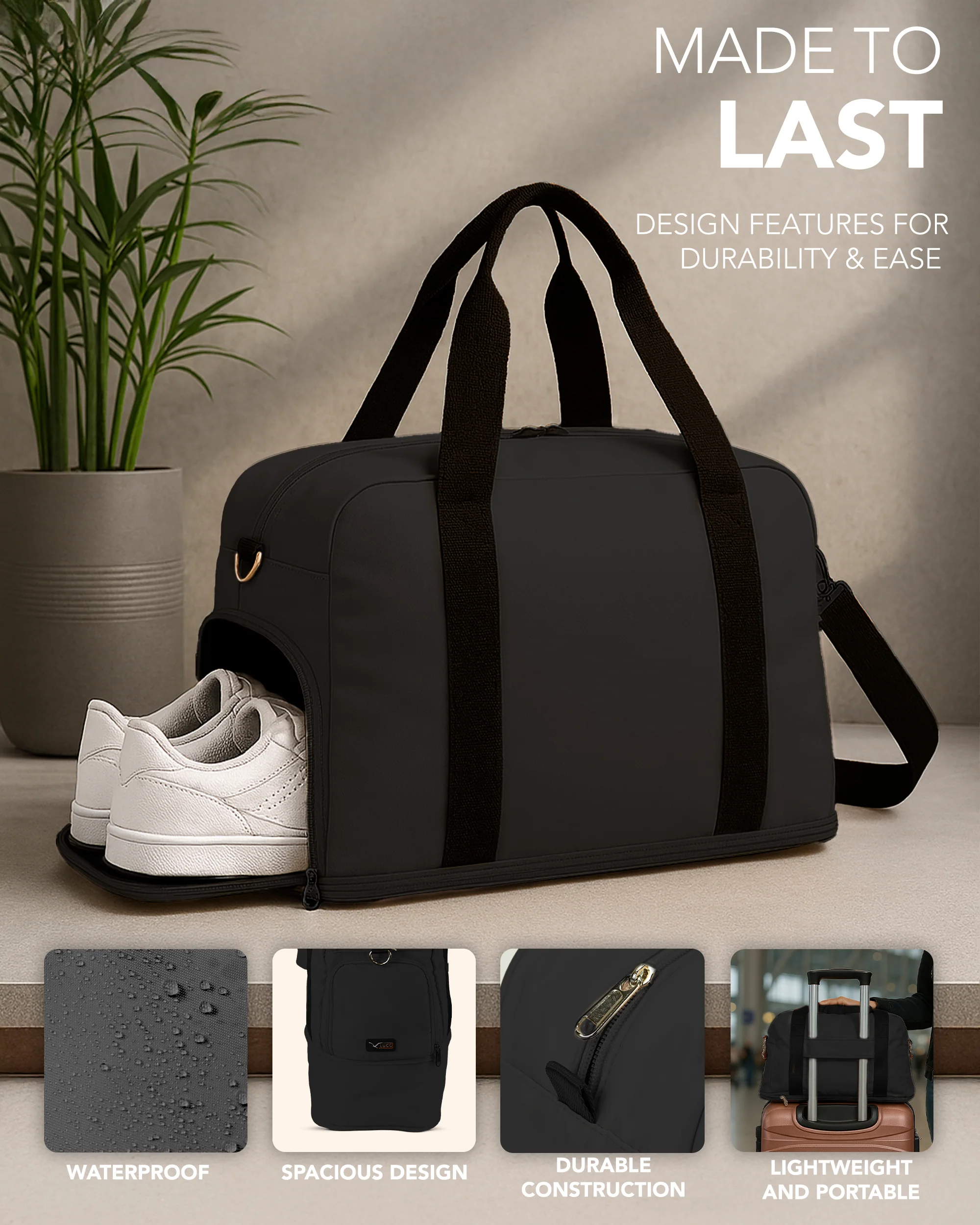 Waterproof Duffle & Toiletry Bag Set - Black - Image 4