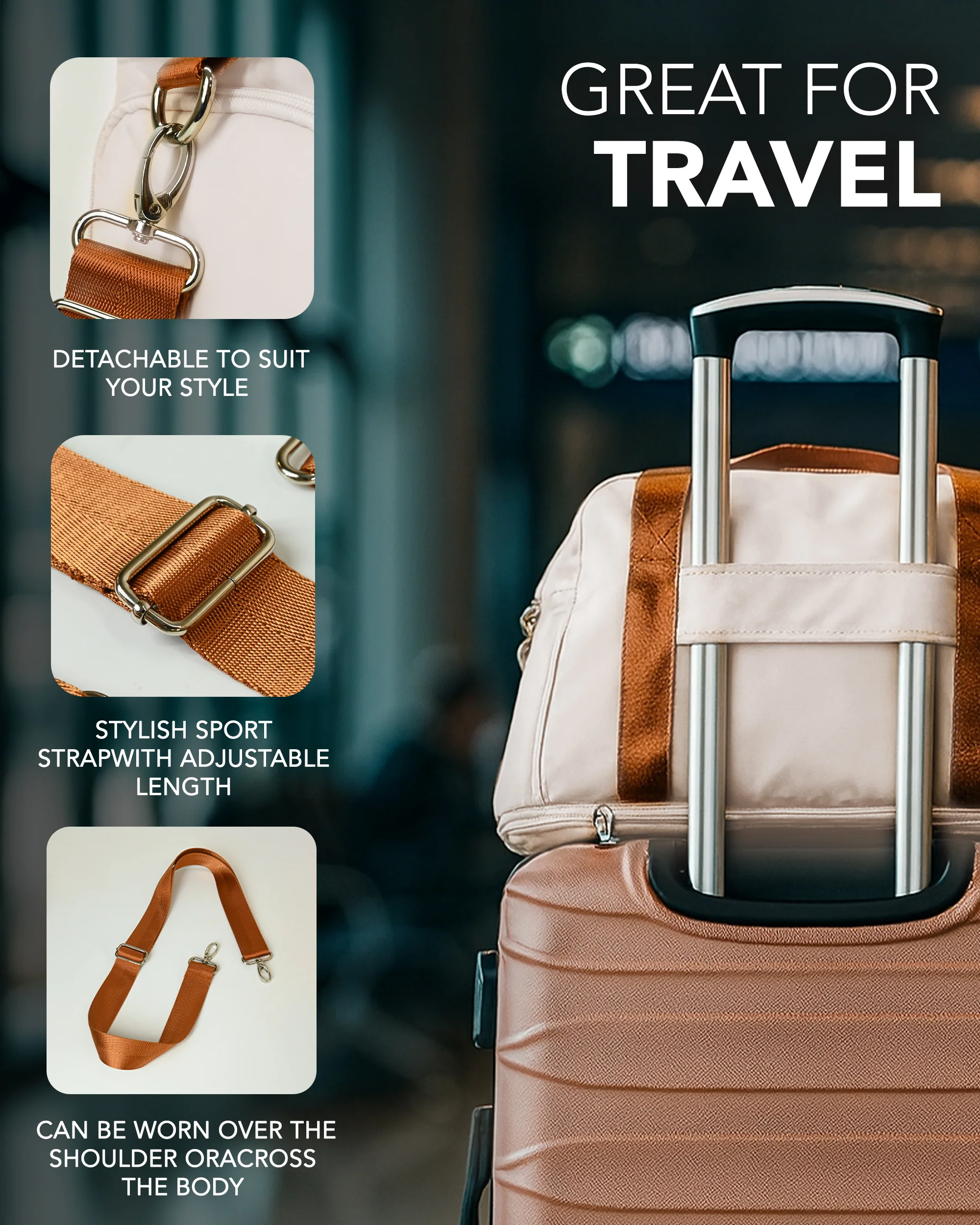 Waterproof Duffle & Toiletry Bag Set - Cream - Image 3
