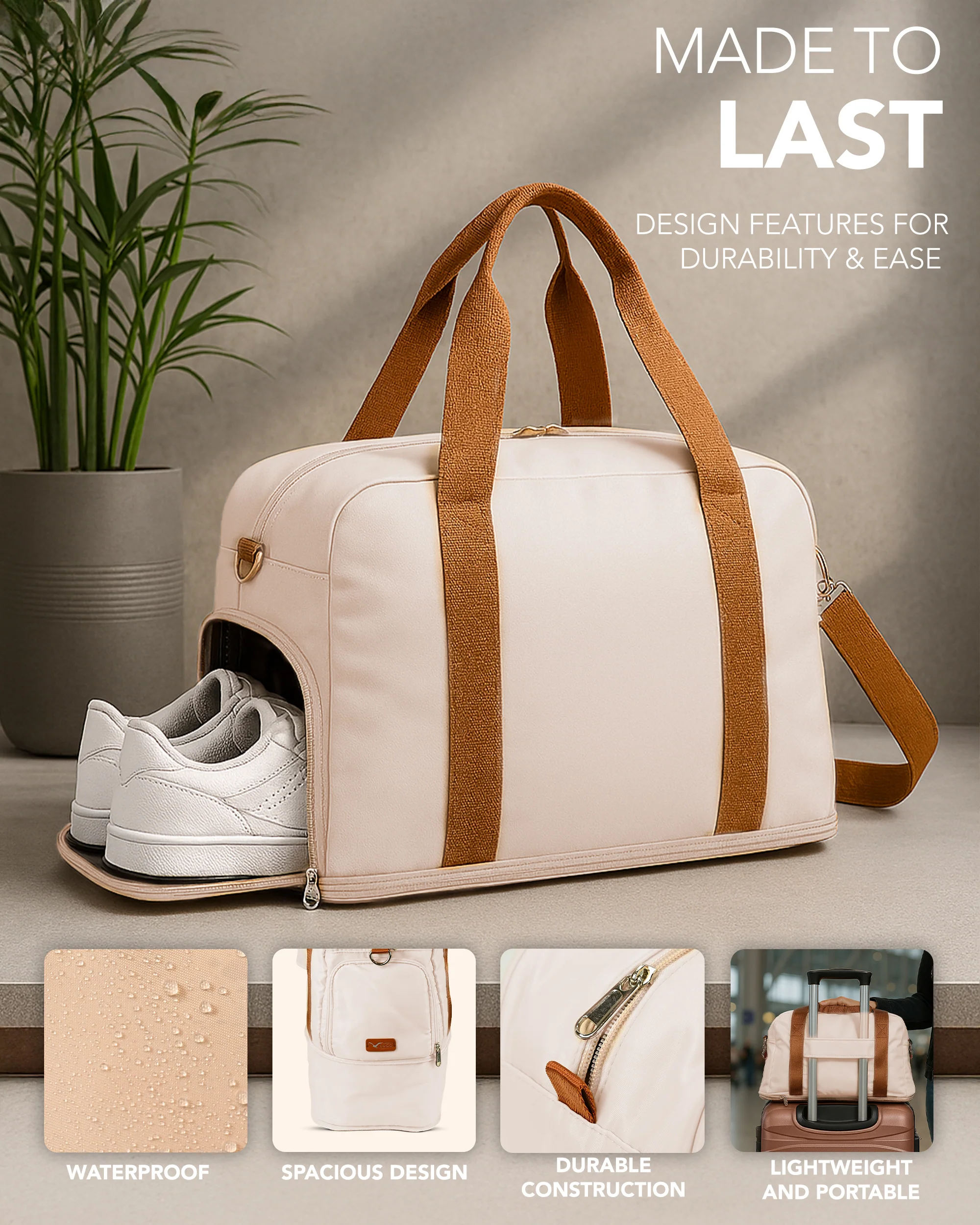 Waterproof Duffle & Toiletry Bag Set - Cream - Image 4