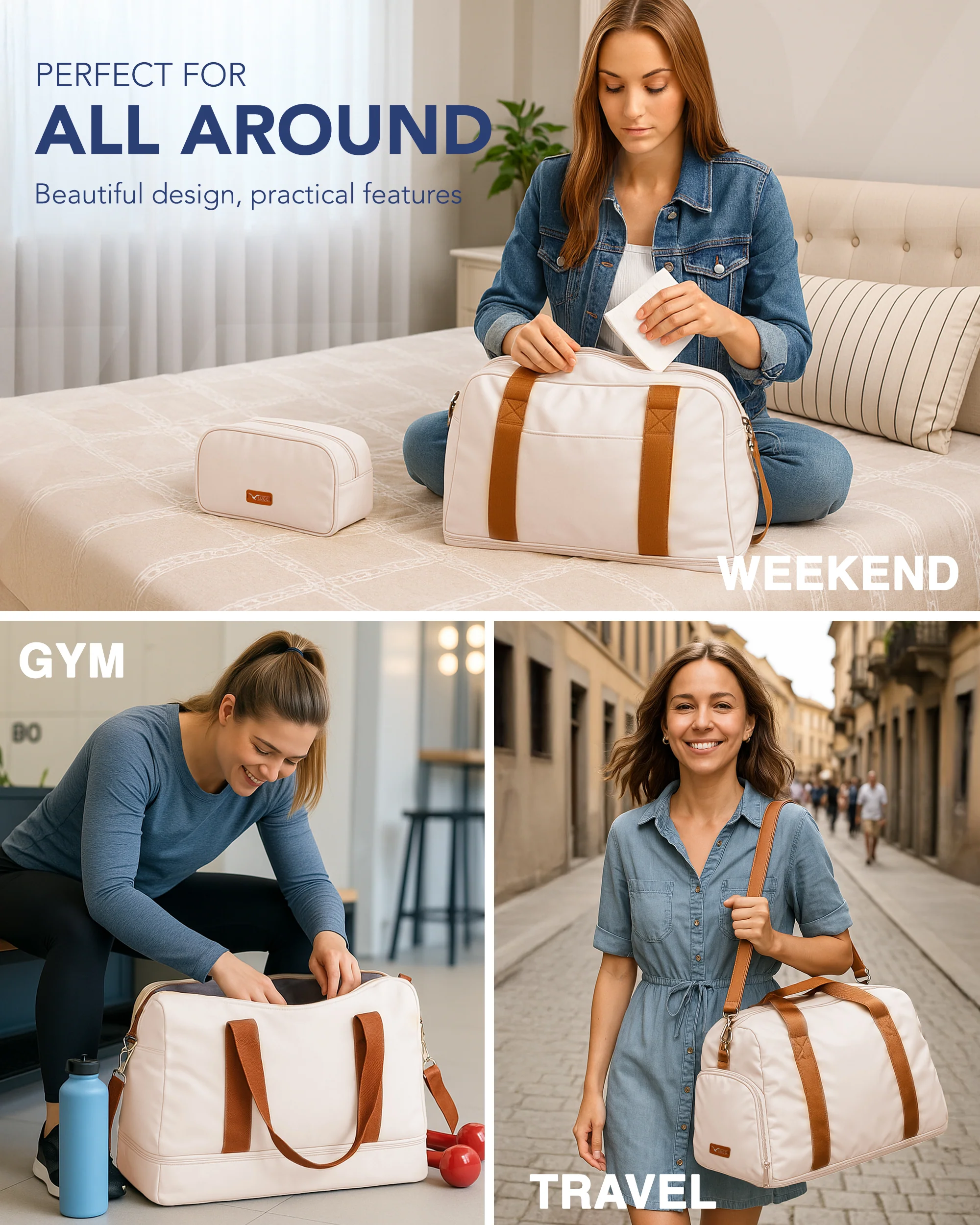 Waterproof Duffle & Toiletry Bag Set - Cream - Image 5