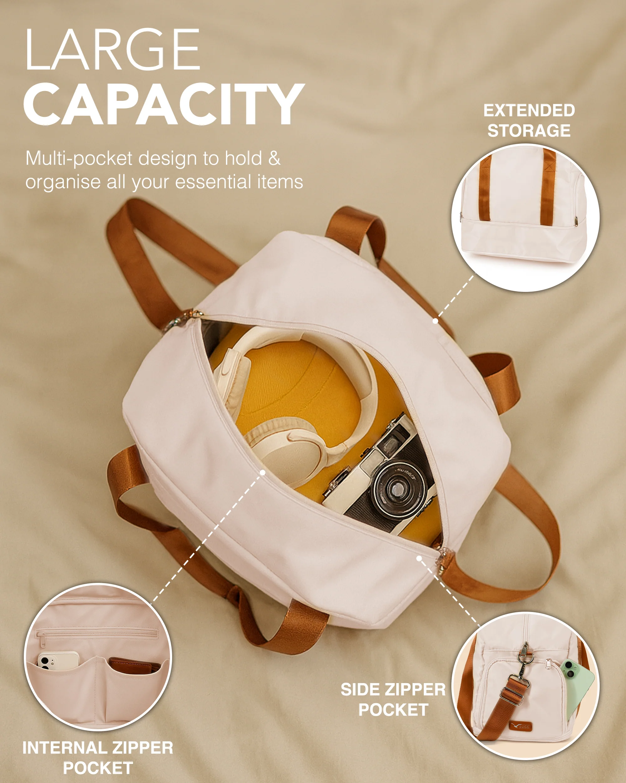 Waterproof Duffle & Toiletry Bag Set - Cream - Image 6