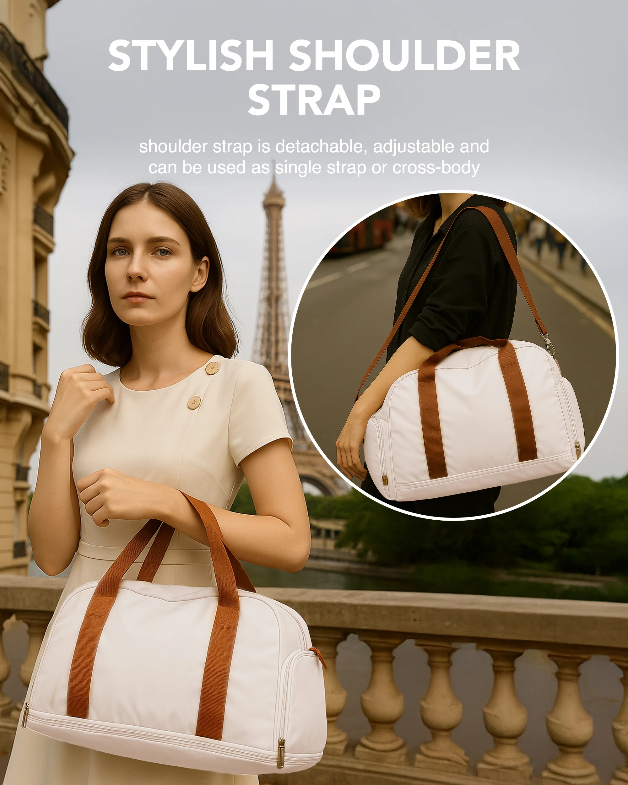 Waterproof Duffle & Toiletry Bag Set - Cream - Image 7