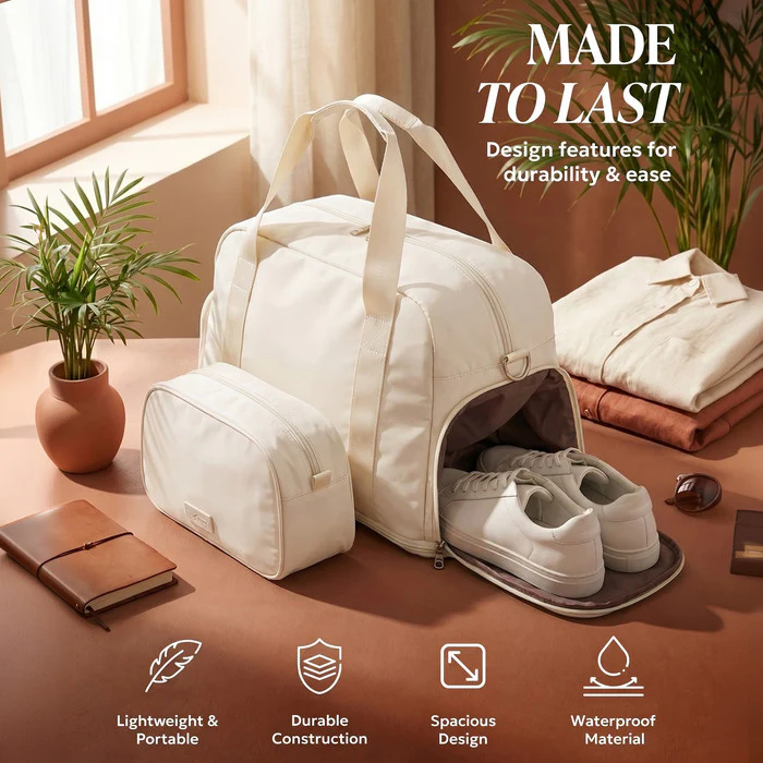 Waterproof Duffle & Toiletry Bag Set - Ivory - Image 4