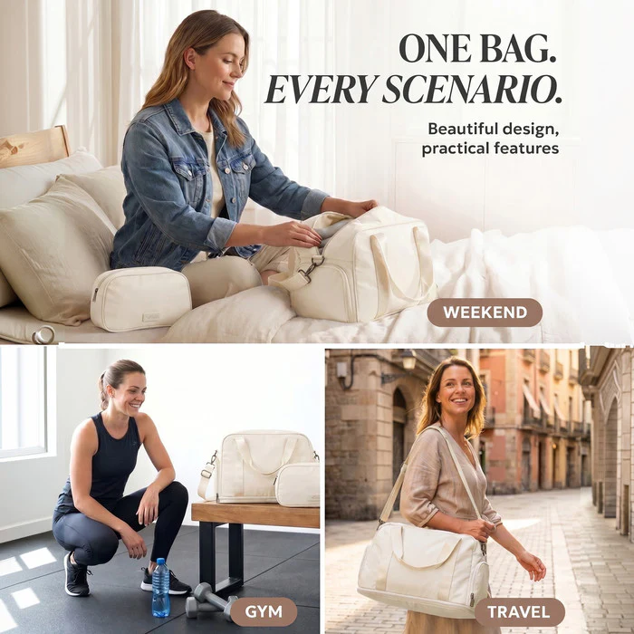 Waterproof Duffle & Toiletry Bag Set - Ivory - Image 6