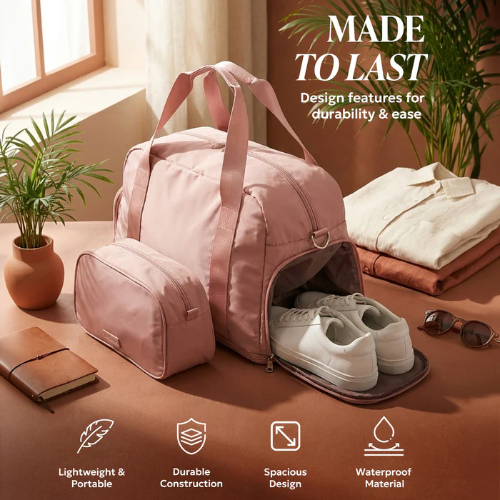 Waterproof Duffle & Toiletry Bag Set - Rose Gold - Image 4