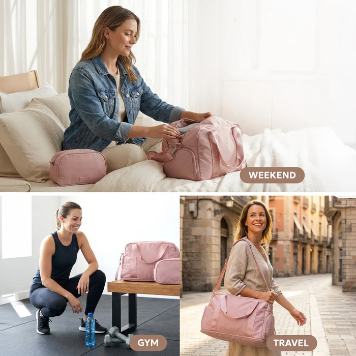 Waterproof Duffle & Toiletry Bag Set - Rose Gold - Image 6