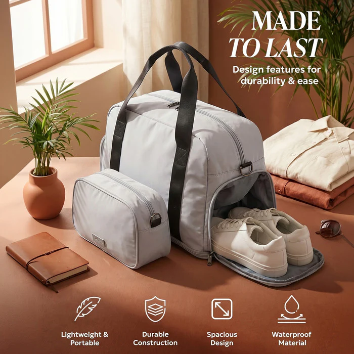 Waterproof Duffle & Toiletry Bag Set - Silver - Image 4