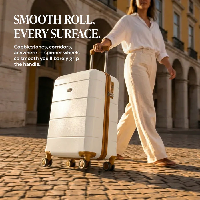20" Jetset Cabin Suitcase - Cream & Brown - Image 10