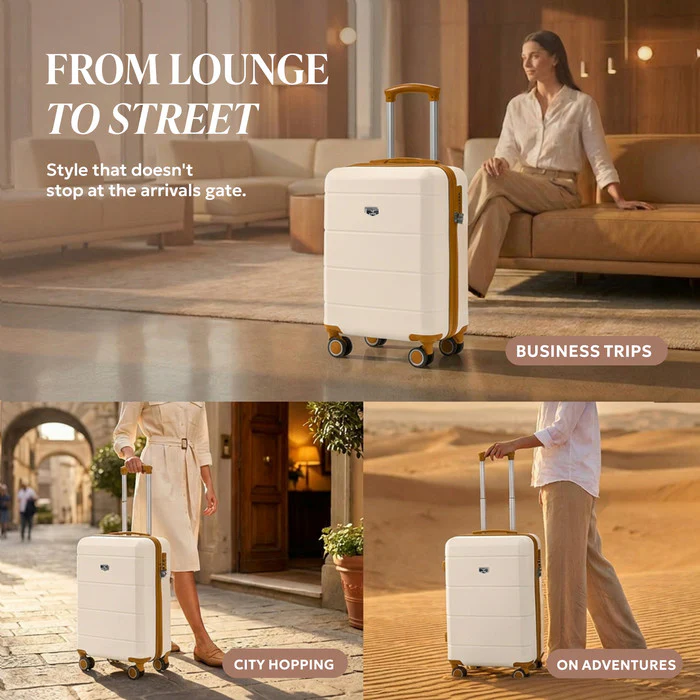 20" Jetset Cabin Suitcase - Cream & Brown - Image 4