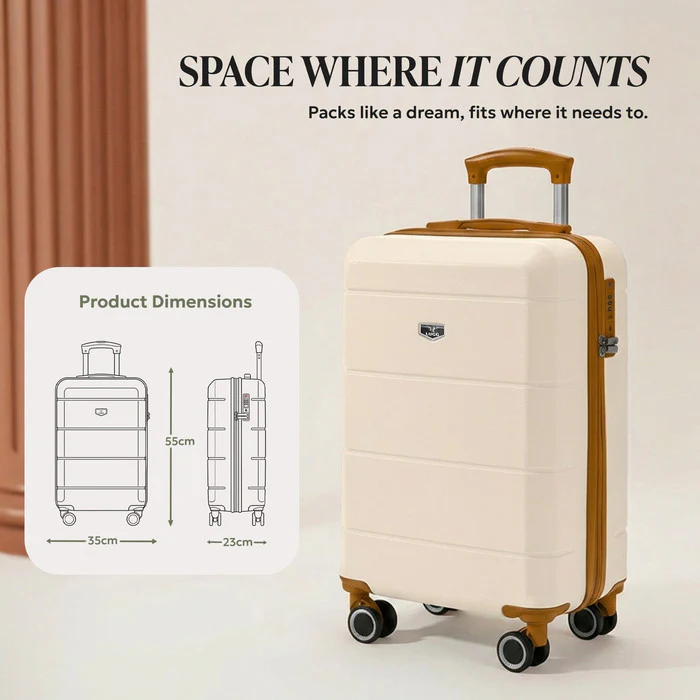 20" Jetset Cabin Suitcase - Cream & Brown - Image 8