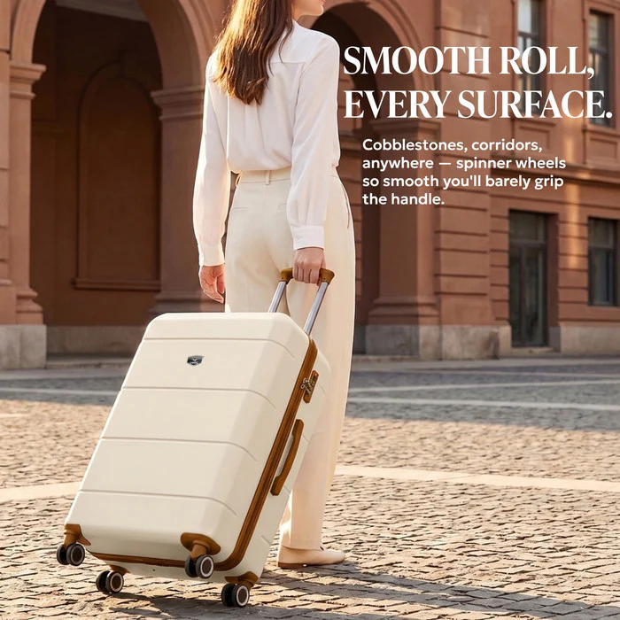 28" Jetset Large Suitcase - Cream & Brown - Image 10
