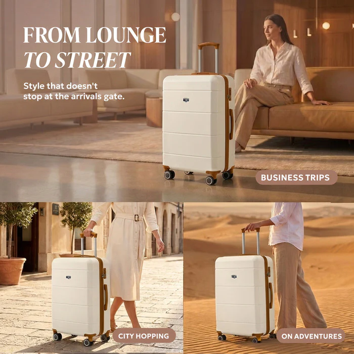 28" Jetset Large Suitcase - Cream & Brown - Image 4