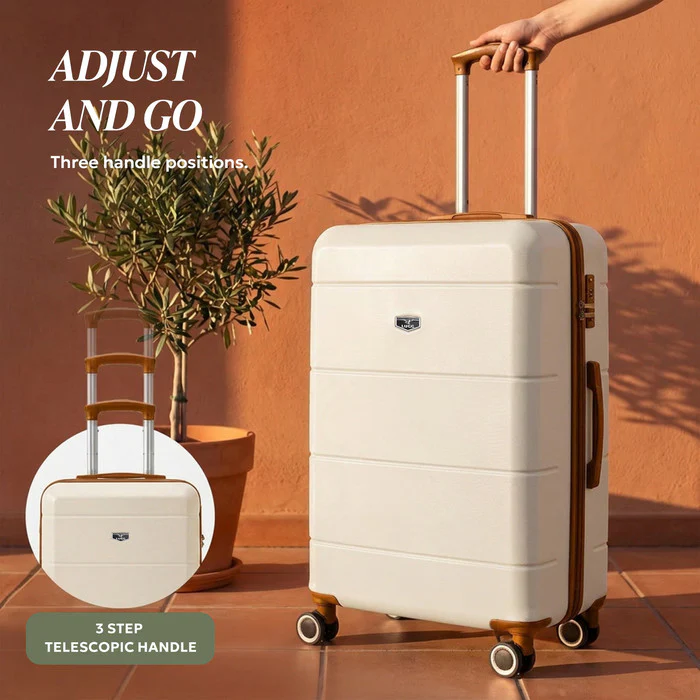 28" Jetset Large Suitcase - Cream & Brown - Image 5