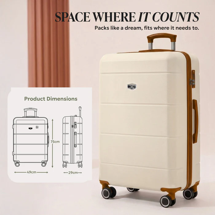 28" Jetset Large Suitcase - Cream & Brown - Image 8