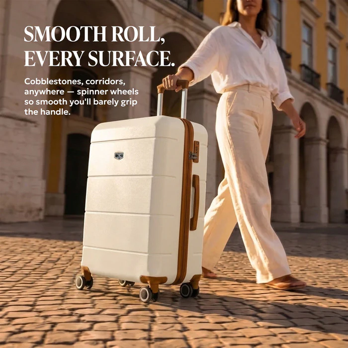 24" Jetset Medium Suitcase - Cream & Brown - Image 10