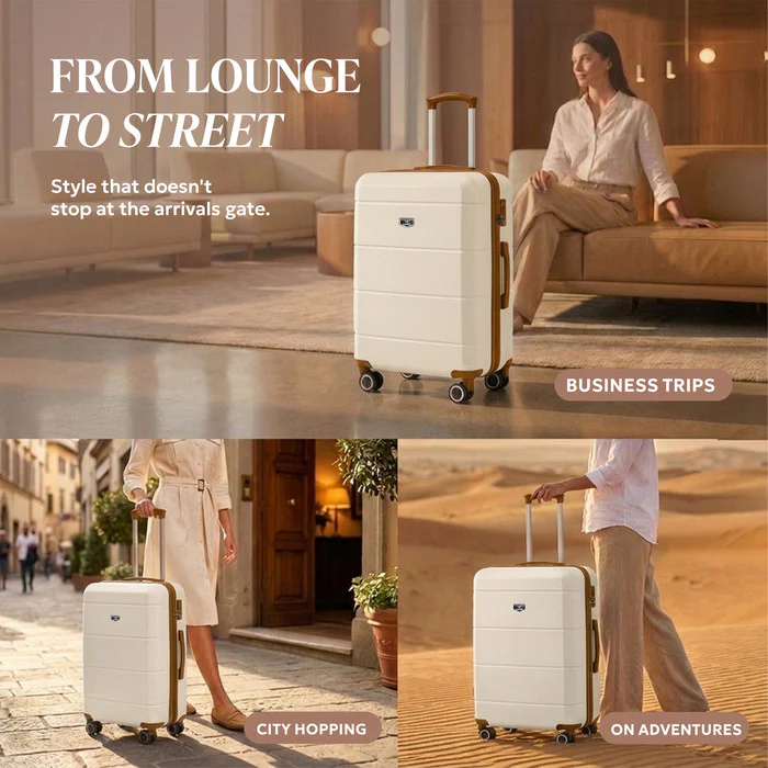24" Jetset Medium Suitcase - Cream & Brown - Image 4
