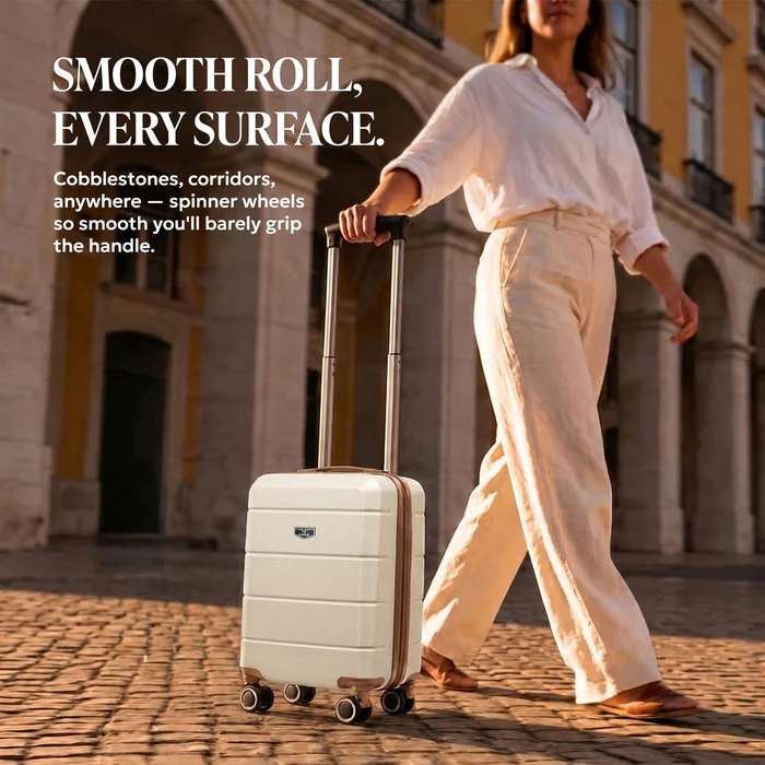 40cm Jetset Underseat Cabin Bag - Cream & Brown - Image 11