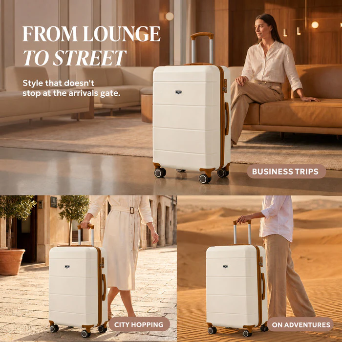 32" Jetset XL Suitcase - Cream & Brown - Image 4