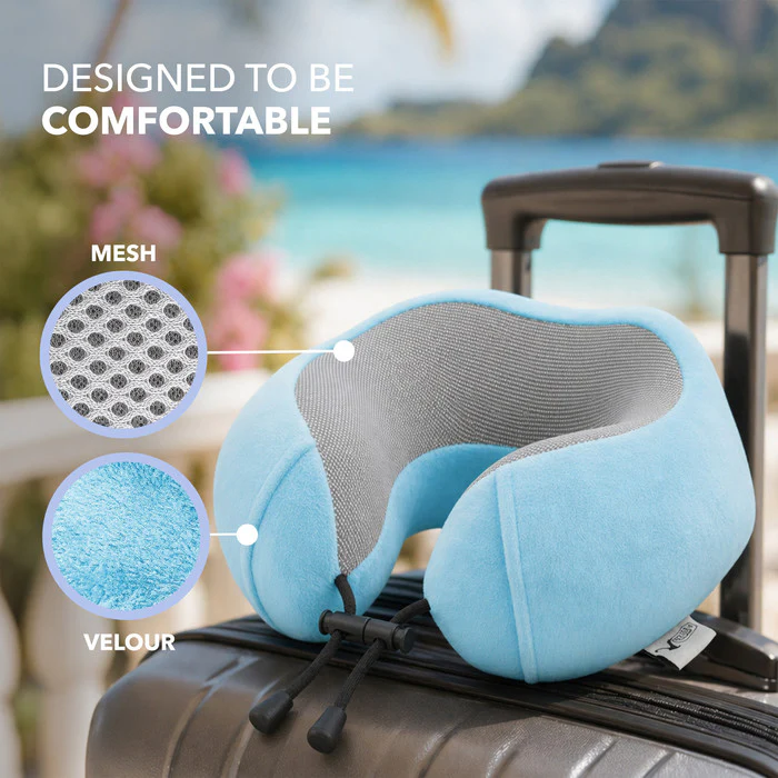 Memory Foam Travel Neck Pillow - Aqua - Image 3