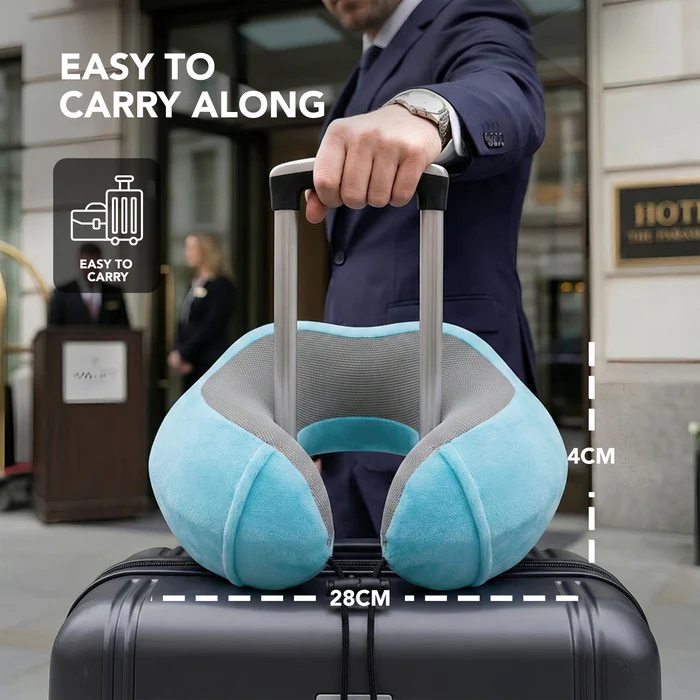 Memory Foam Travel Neck Pillow - Aqua - Image 4