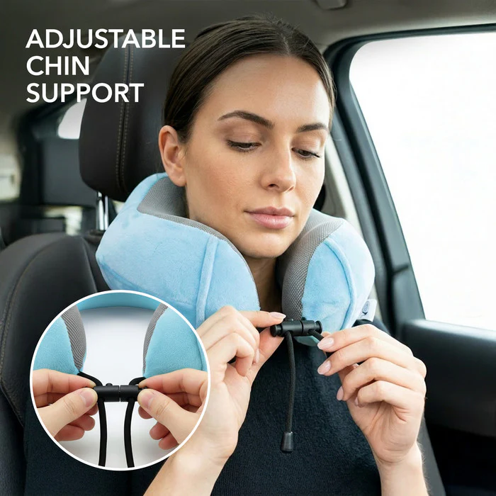 Memory Foam Travel Neck Pillow - Aqua - Image 6