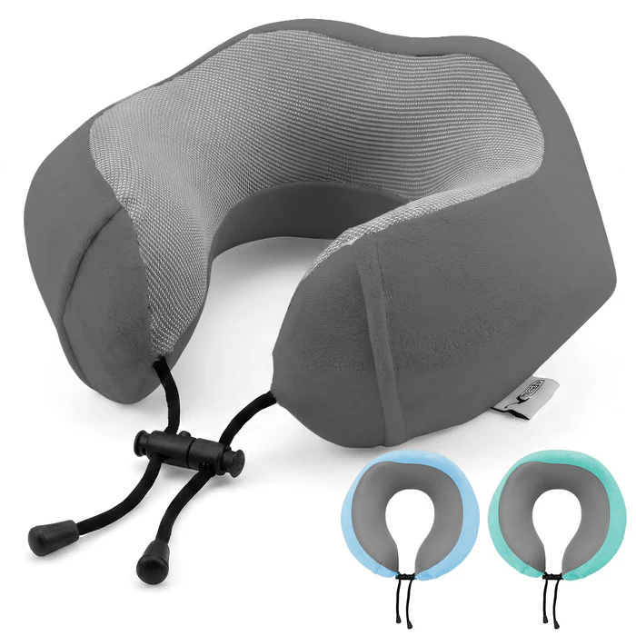 Memory Foam Travel Neck Pillow - Grey