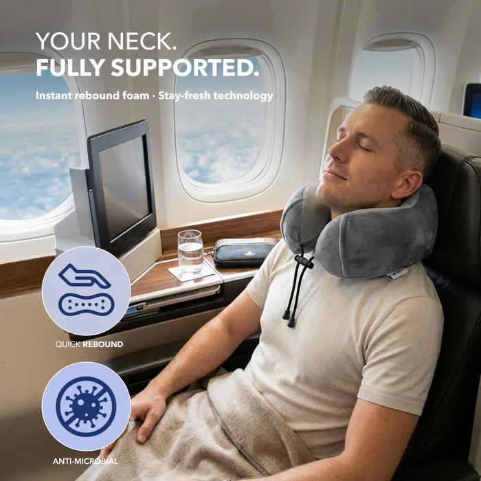 Memory Foam Travel Neck Pillow - Grey - Image 2
