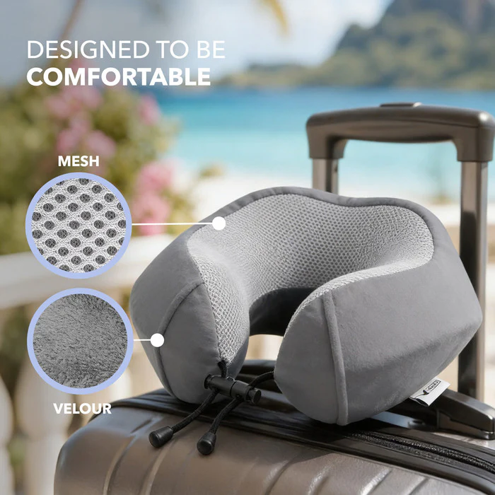 Memory Foam Travel Neck Pillow - Grey - Image 3