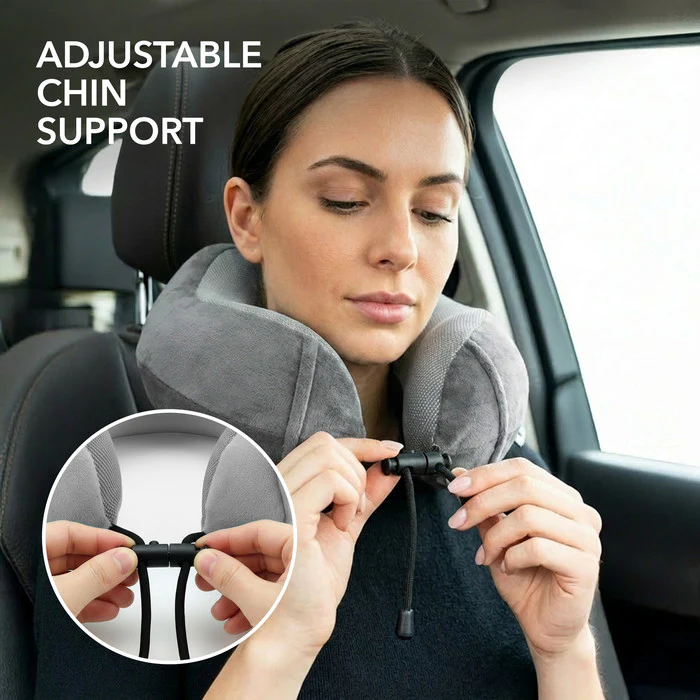 Memory Foam Travel Neck Pillow - Grey - Image 6