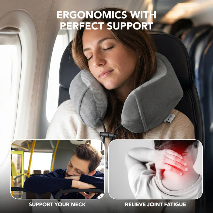 Memory Foam Travel Neck Pillow - Grey - Image 7
