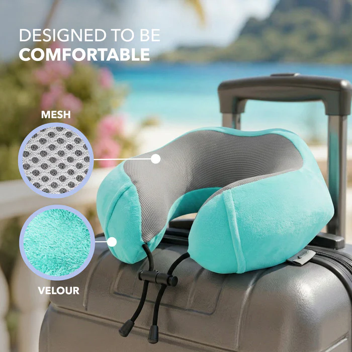 Memory Foam Travel Neck Pillow - Turquoise - Image 3