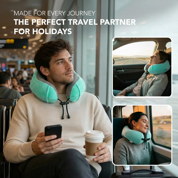 Memory Foam Travel Neck Pillow - Turquoise - Image 5