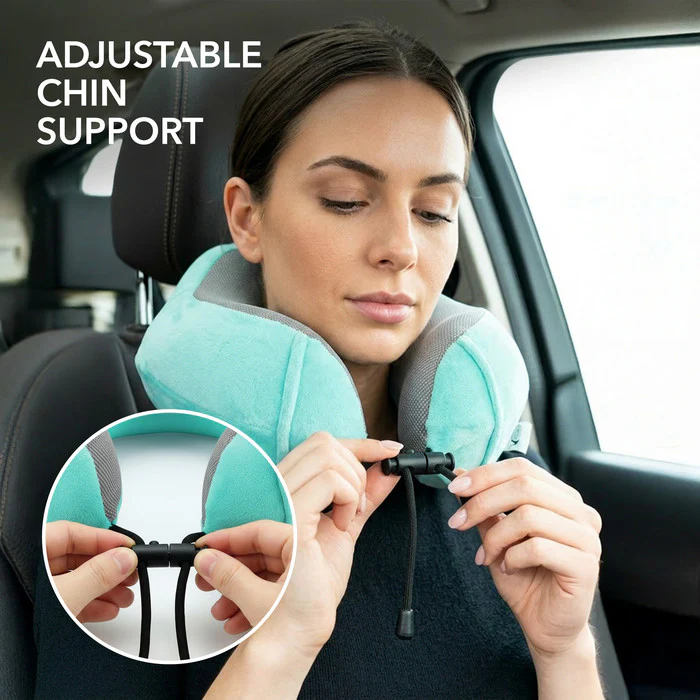 Memory Foam Travel Neck Pillow - Turquoise - Image 6