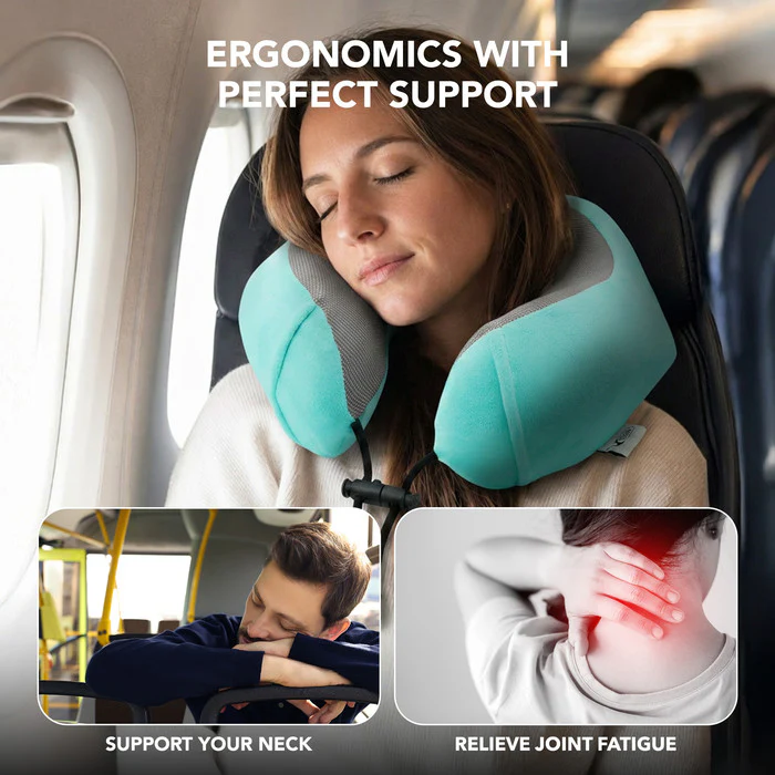 Memory Foam Travel Neck Pillow - Turquoise - Image 7
