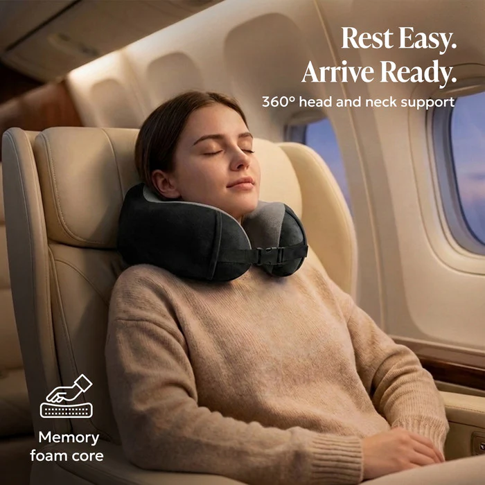Memory Foam Travel Pillow - Black - Image 3