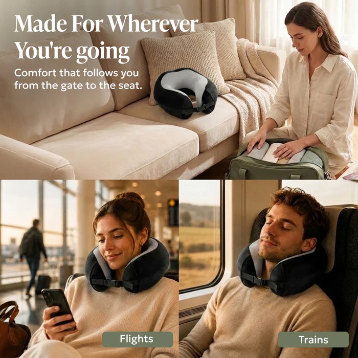 Memory Foam Travel Pillow - Black - Image 7