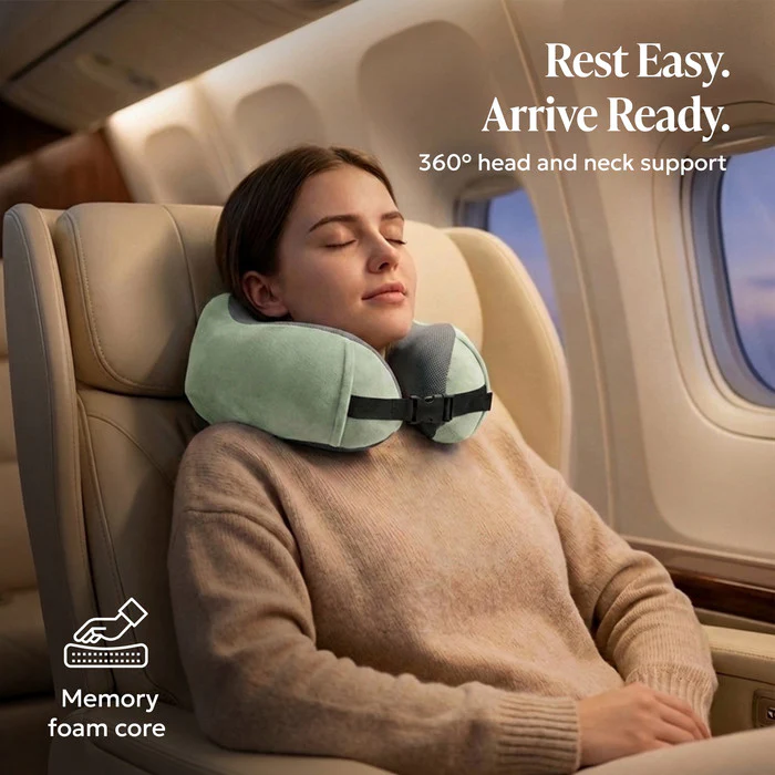 Memory Foam Travel Pillow - Sage Green - Image 3