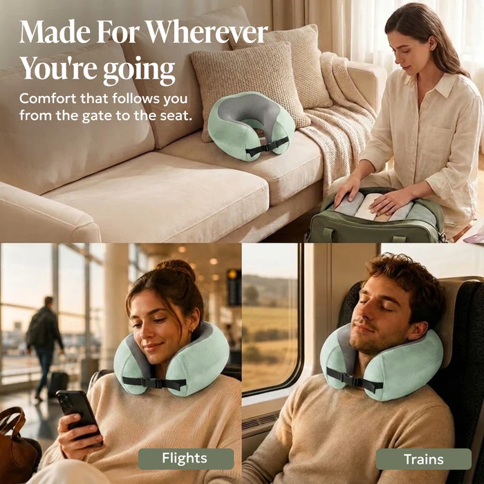 Memory Foam Travel Pillow - Sage Green - Image 7
