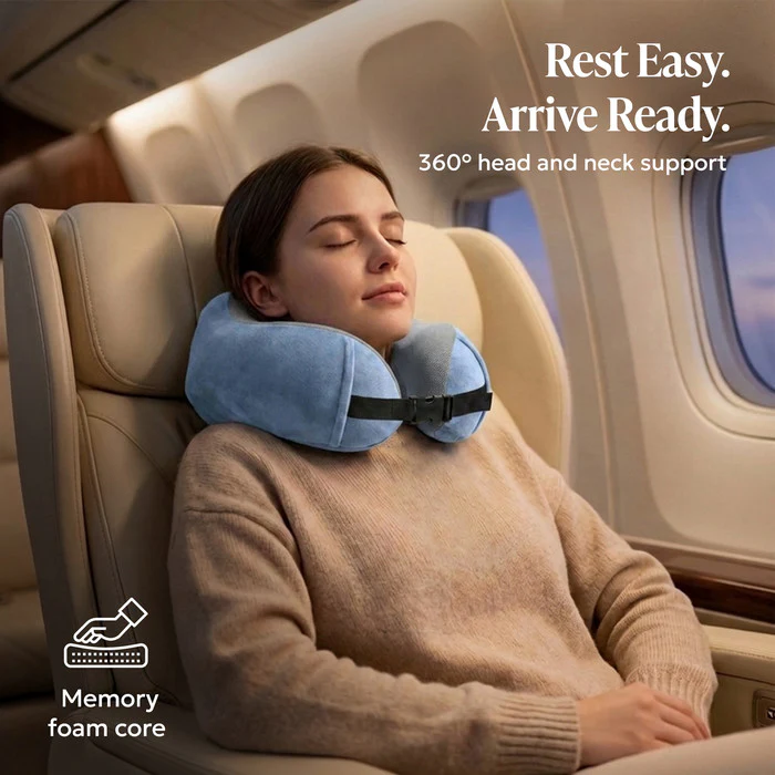 Memory Foam Travel Pillow - Slate Blue - Image 3