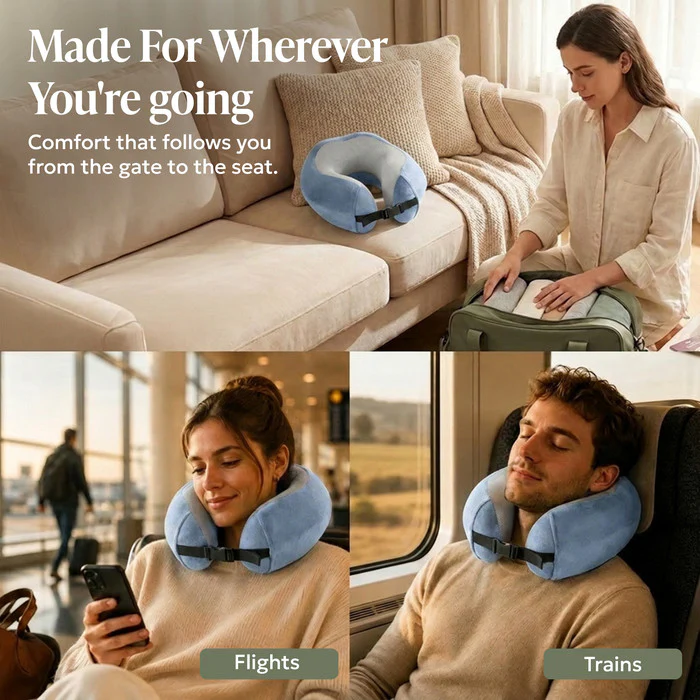 Memory Foam Travel Pillow - Slate Blue - Image 7