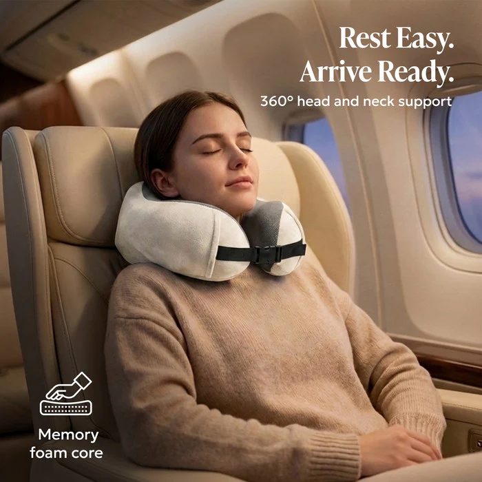 Memory Foam Travel Pillow - Stone - Image 3