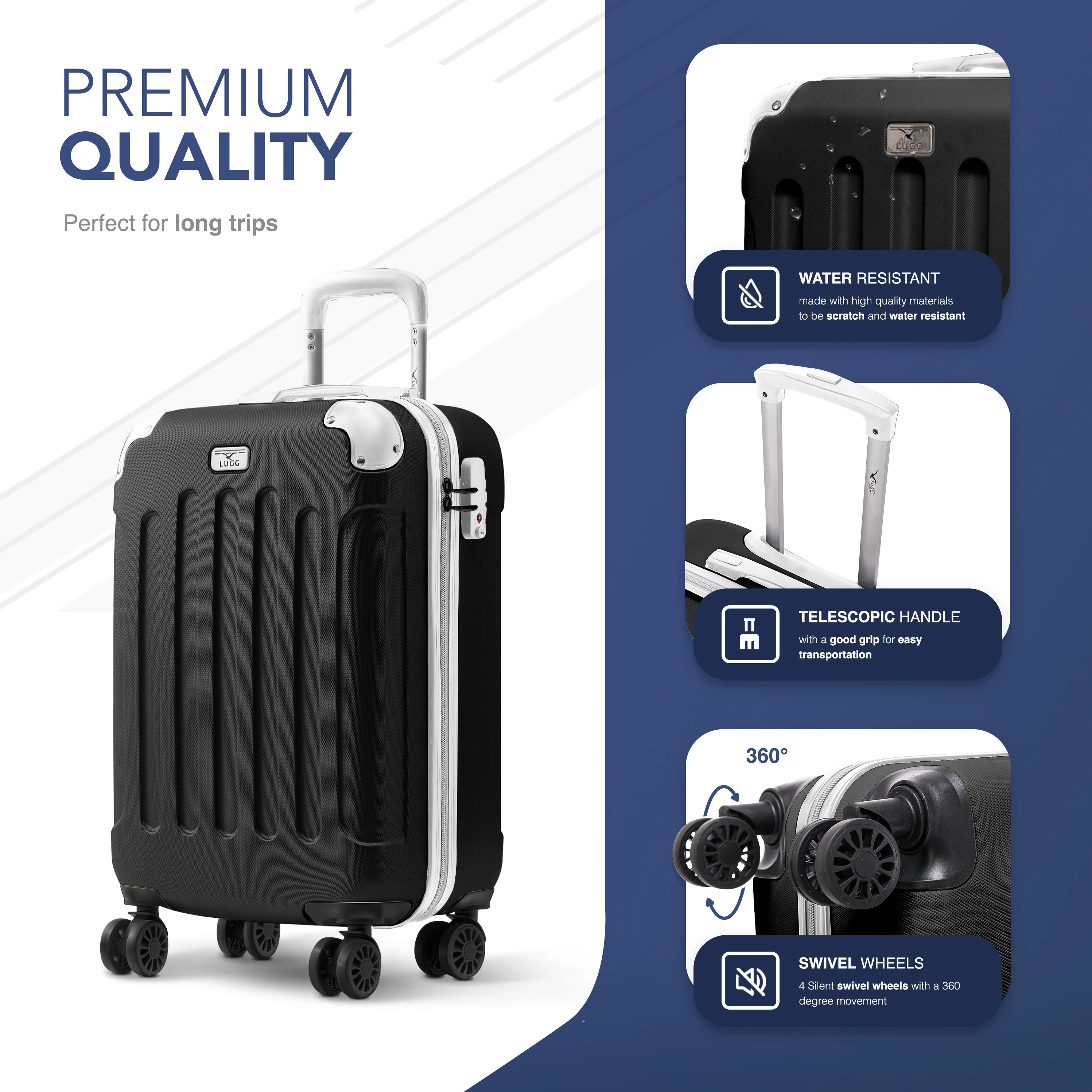 20" Skywander Cabin Suitcase - Black & White - Image 2