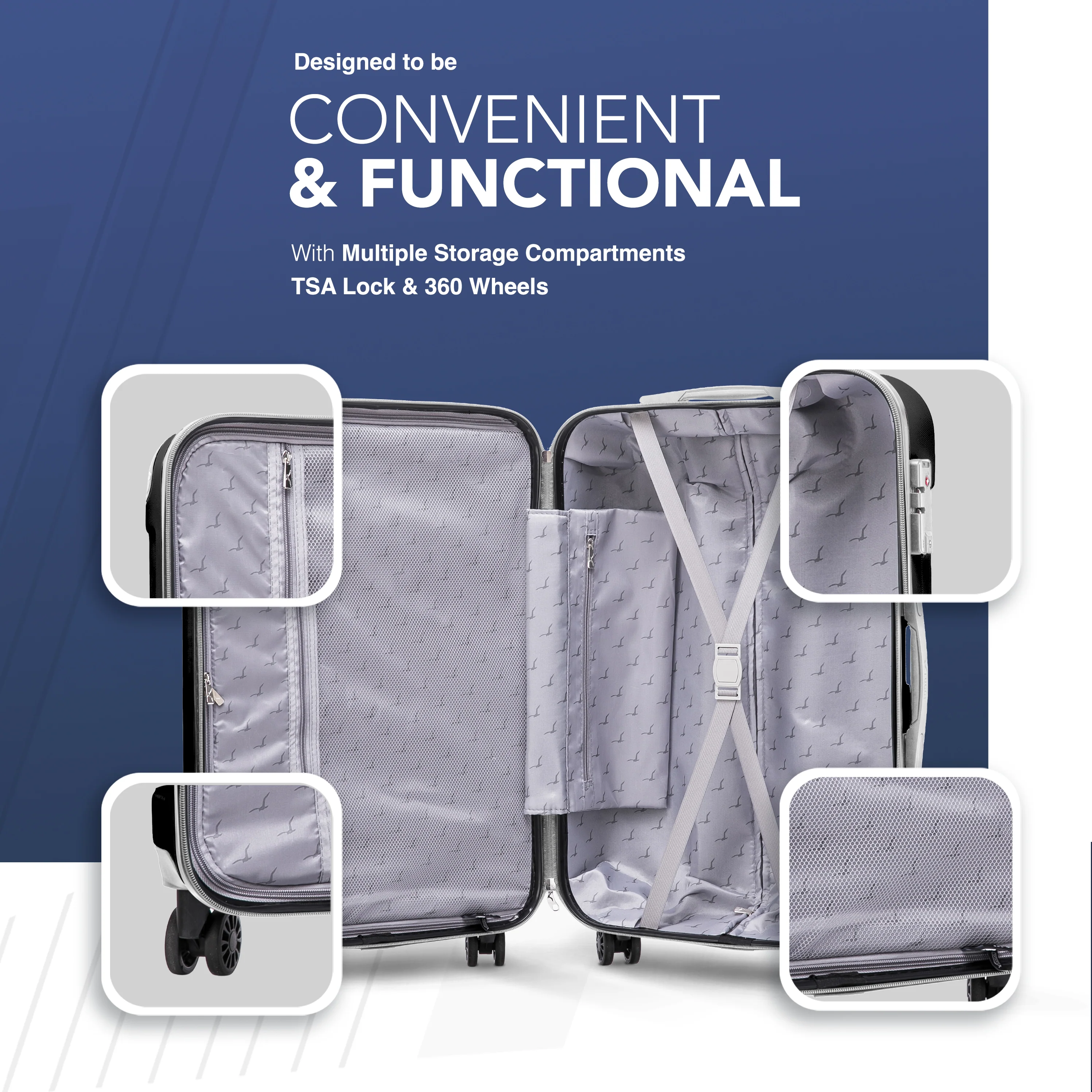20" Skywander Cabin Suitcase - Black & White - Image 4
