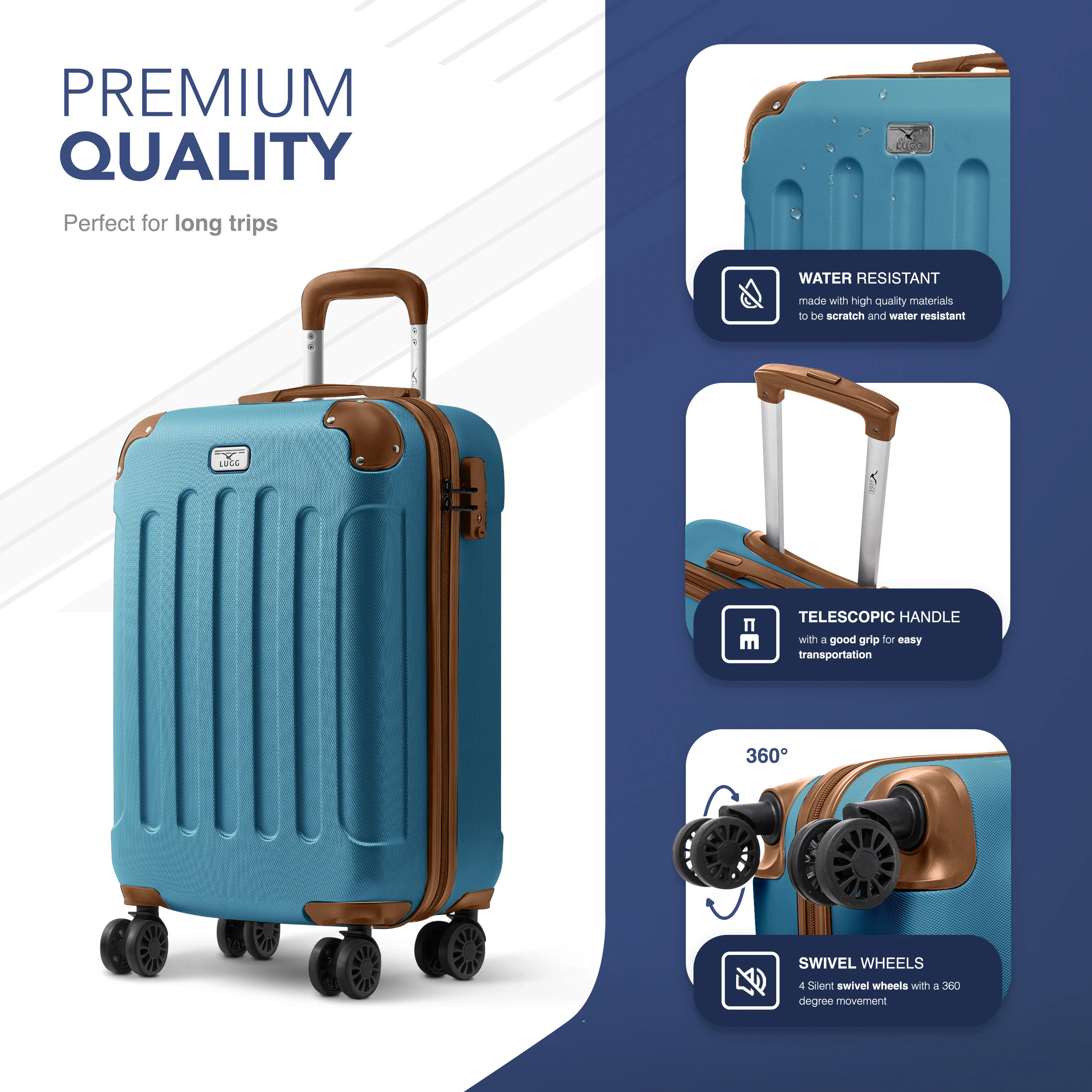 20" Skywander Cabin Suitcase - Blue & Brown - Image 5
