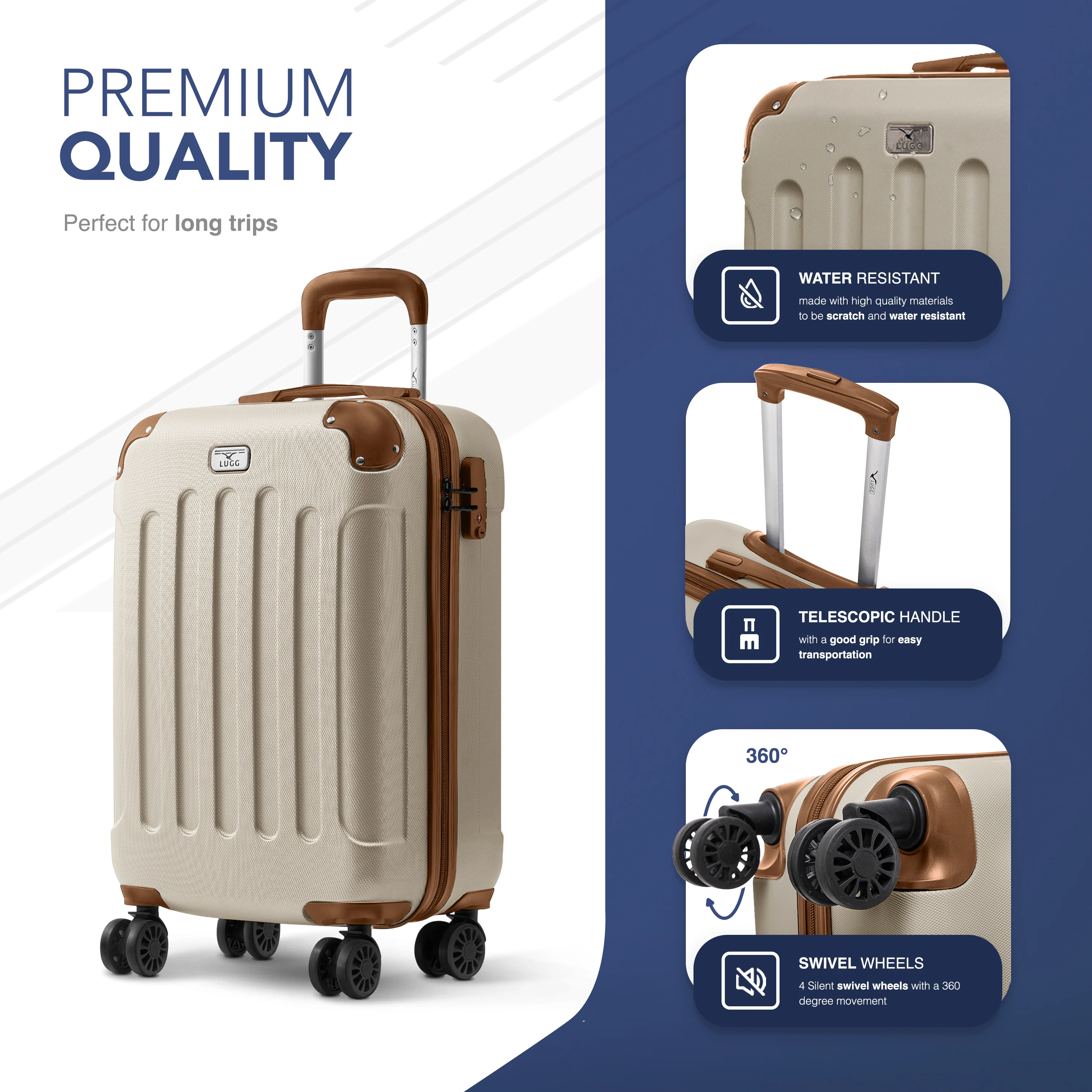 20" Skywander Cabin Suitcase - Cream & Brown - Image 5