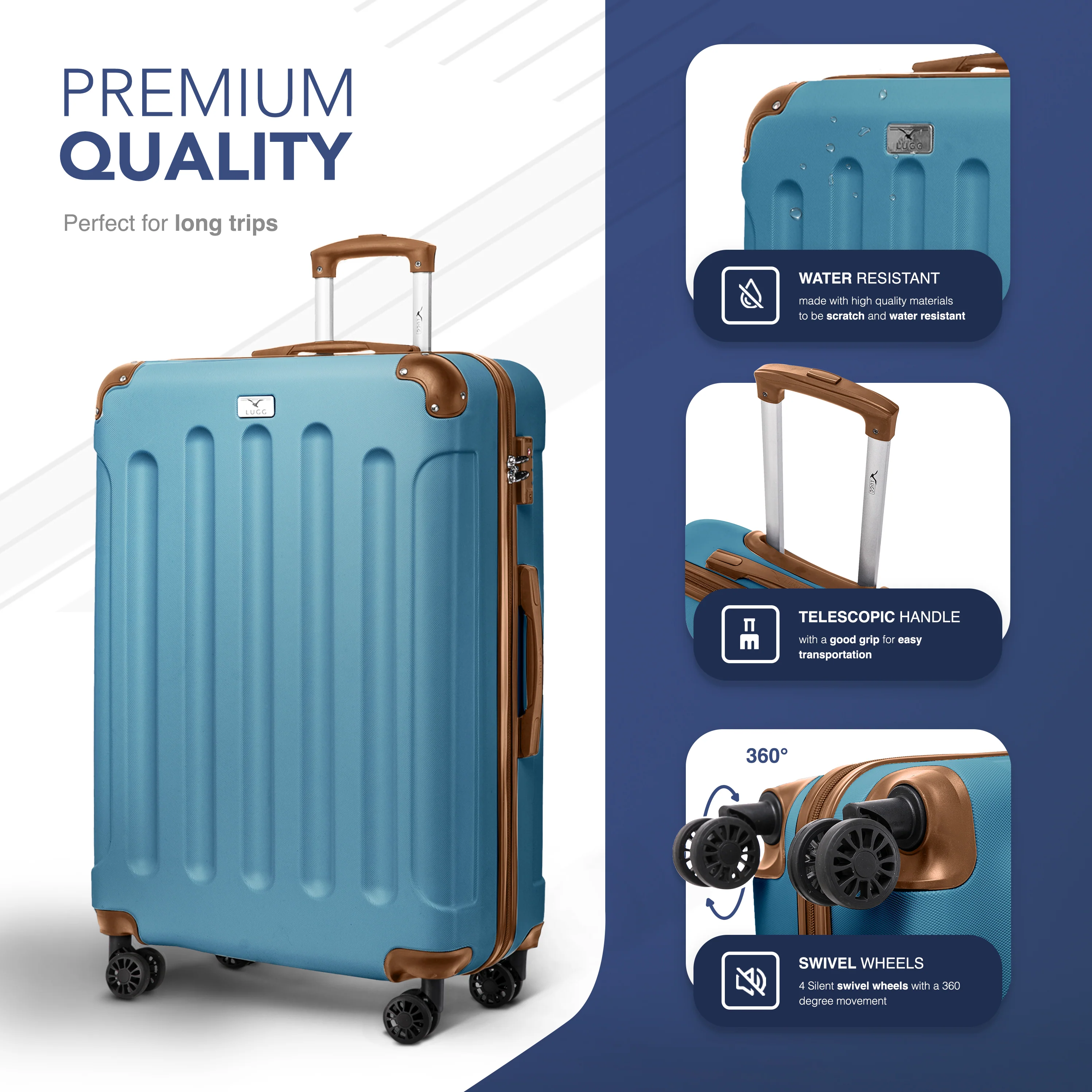 28" Skywander Large Suitcase - Blue & Brown - Image 3