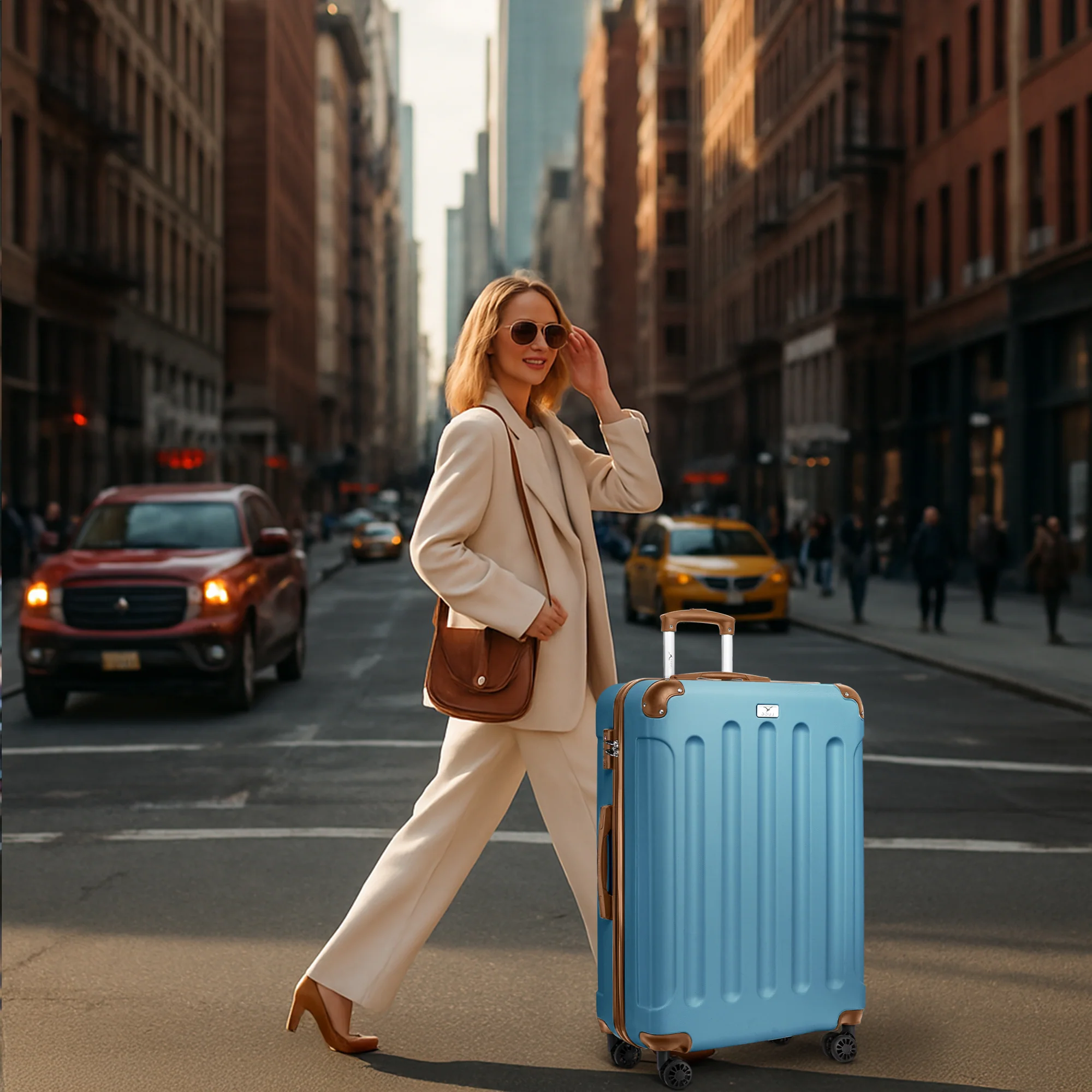 28" Skywander Large Suitcase - Blue & Brown - Image 6