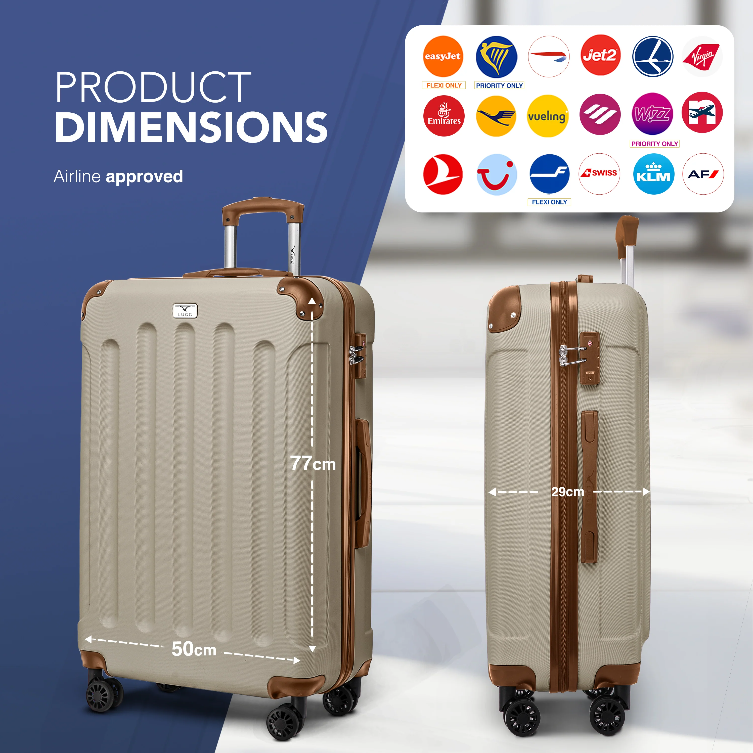 28" Skywander Large Suitcase - Cream & Brown - Image 2